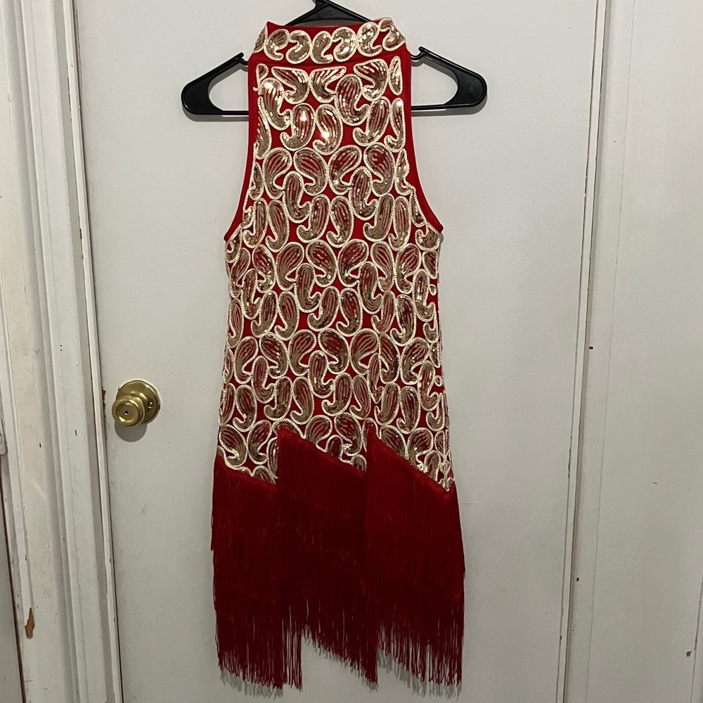 Red and Gold Asymmetrical Dress